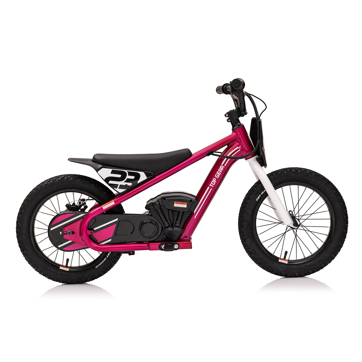 Pink children's electric motorbike on a white background