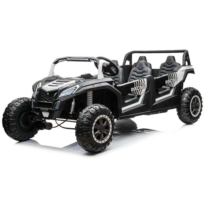 Black and white off-road vehicle with open sides on a white background
