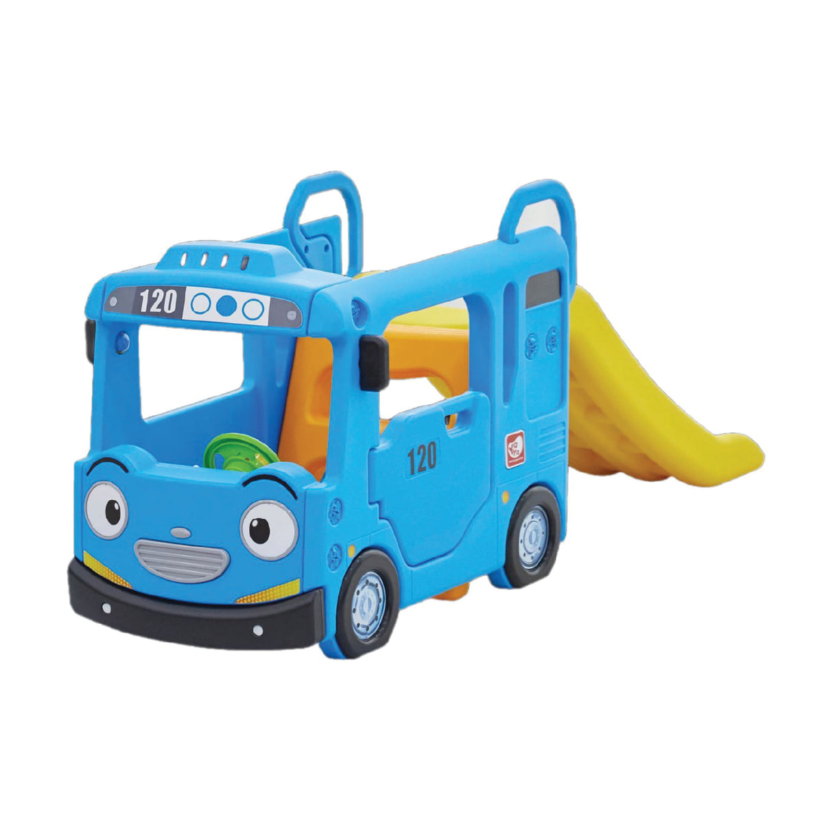 Toy bus with a slide on a white background