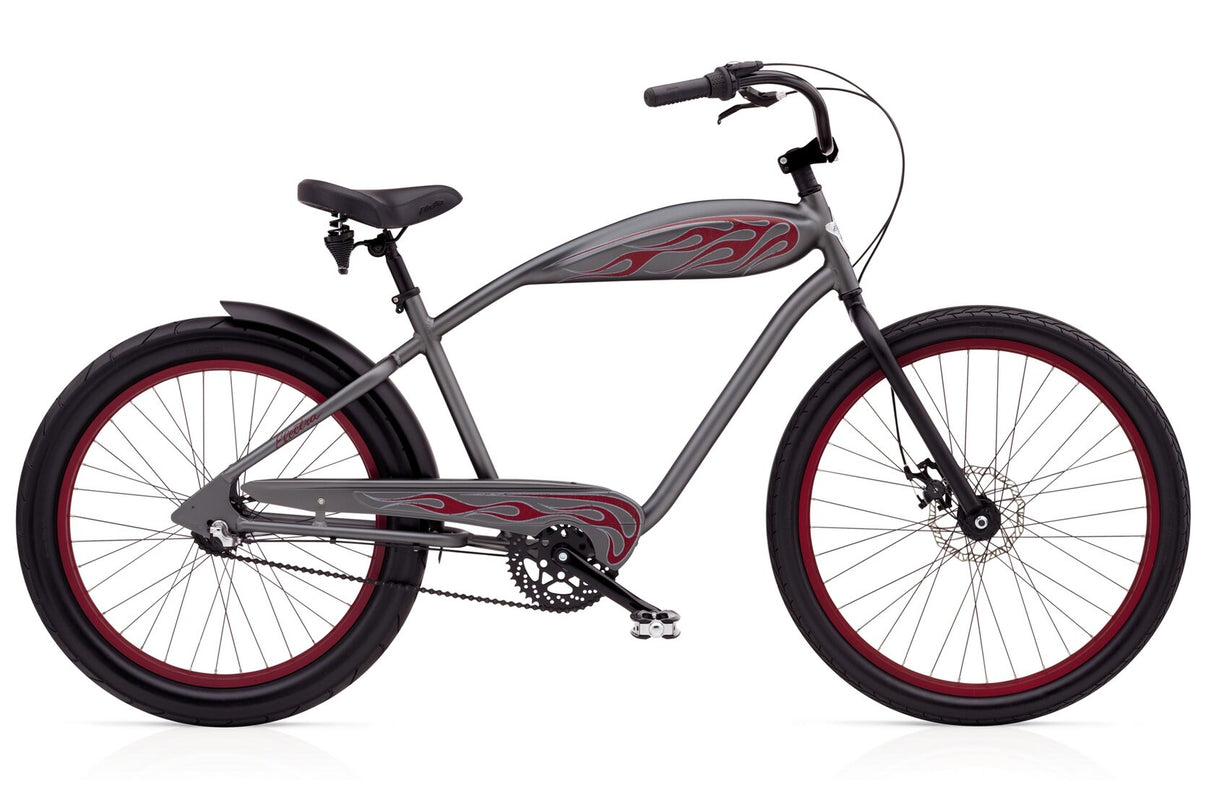 Gray bicycle with red accents on a white background
