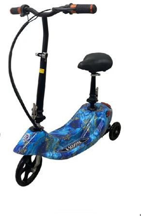 Blue scooter with a seat on a white background