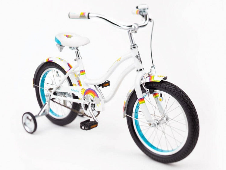Children's bicycle with training wheels on a white background