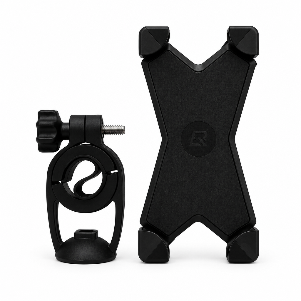 Black X-Grip phone holder with handlebar clamp