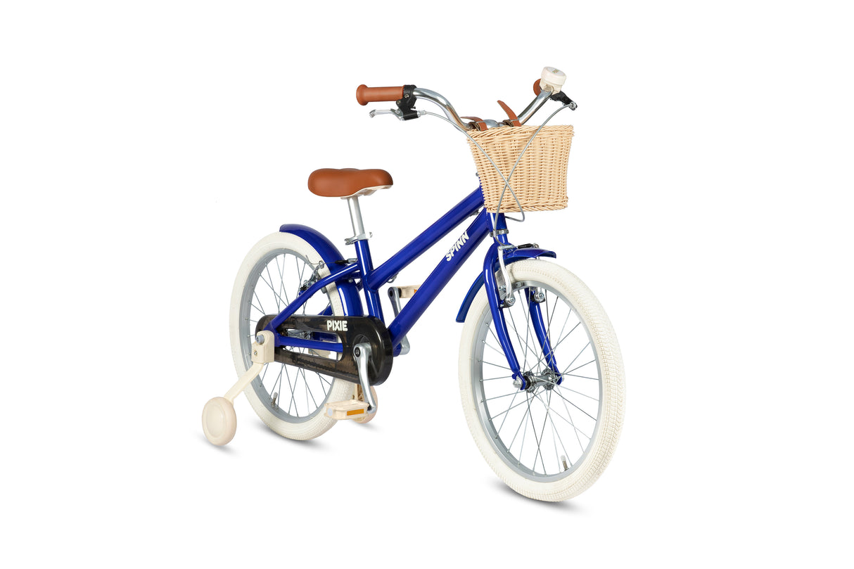 Blue children's bicycle with a basket on a white background