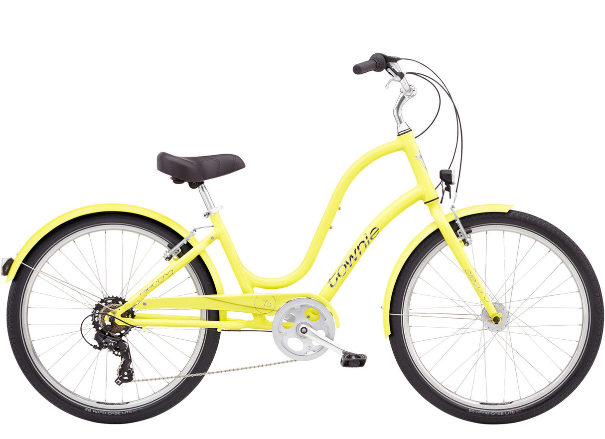 Yellow bicycle with black seat on a white background