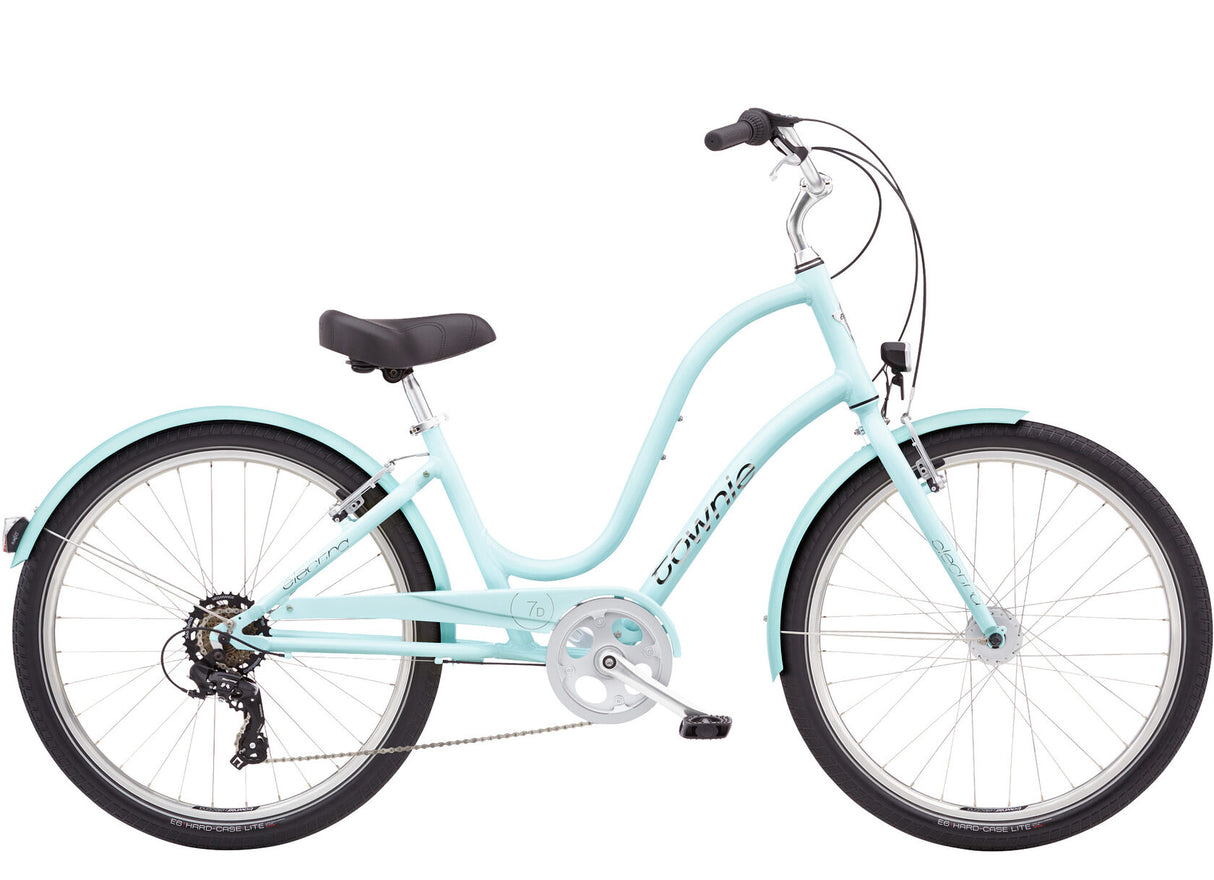 Light blue bicycle with black seat on a white background