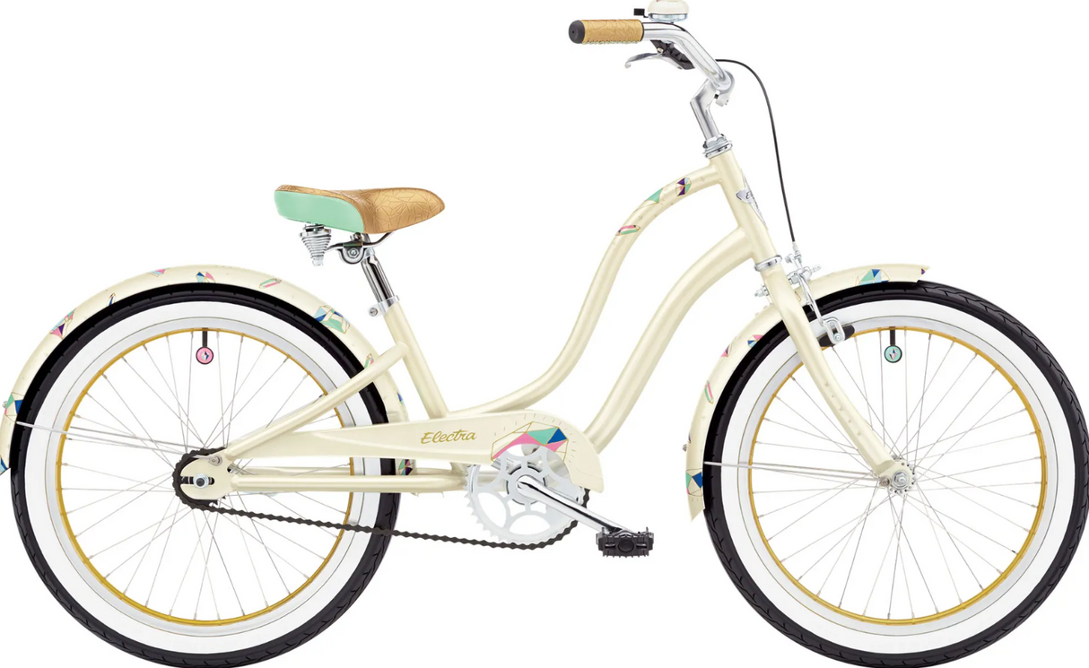 Beige bicycle with black tires on a white background