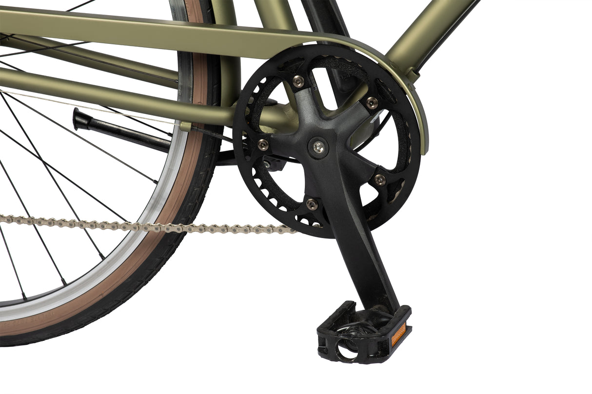 Close-up of a bicycle chain and gear system on a white background