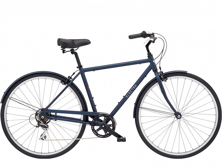 Navy blue bicycle on a white background