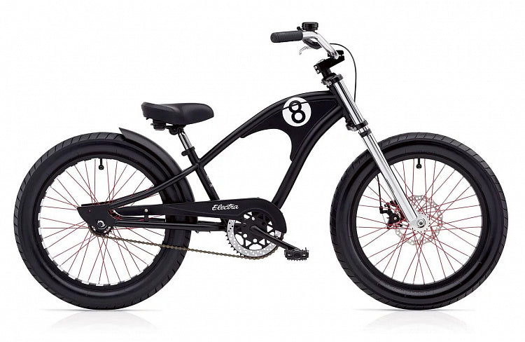 Black children's bicycle with a number 8 on a white background
