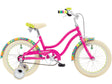 Pink children's bicycle with colorful accents on a white background