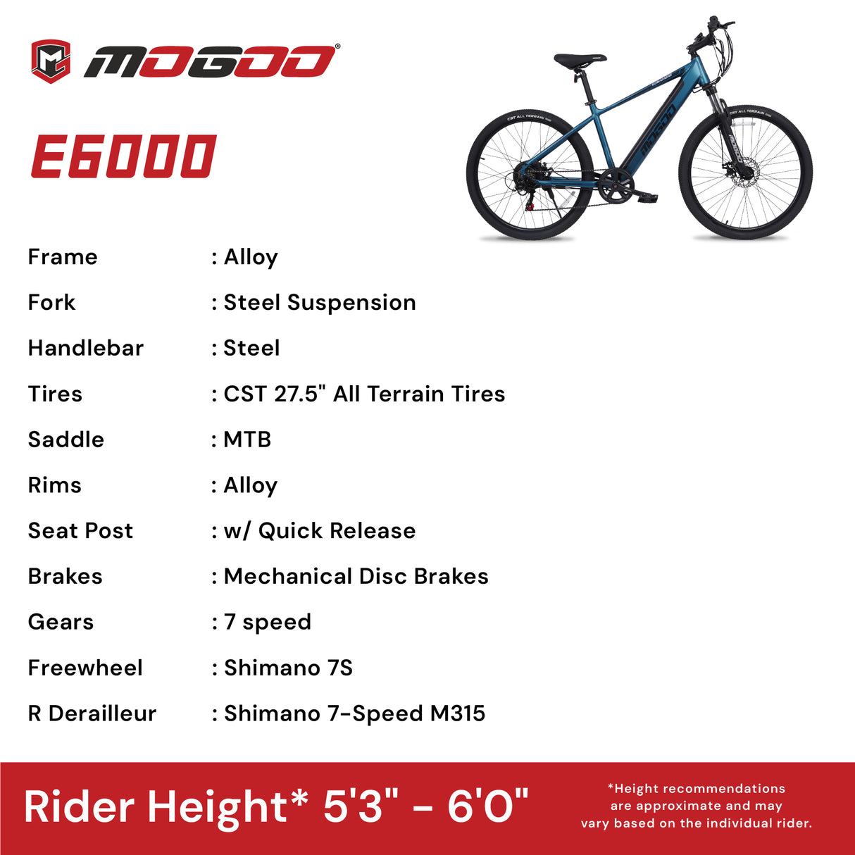 Mogoo E6000 2.0 27.5" E-Mountain Bike