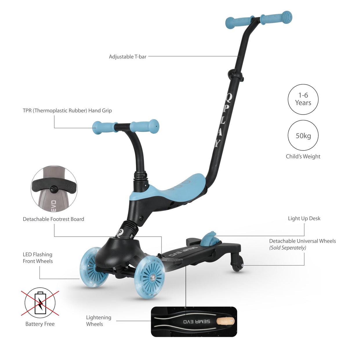 Qplay Sema Evo 5 in 1 Light Up Scooter