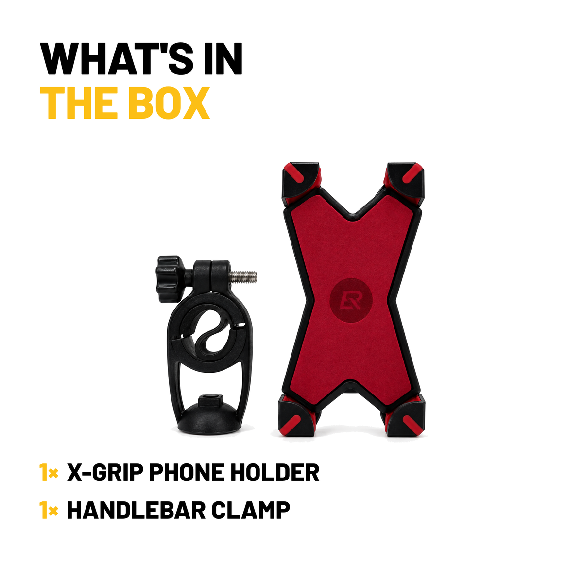 What's in the box: X-Grip phone holder and handlebar clamp