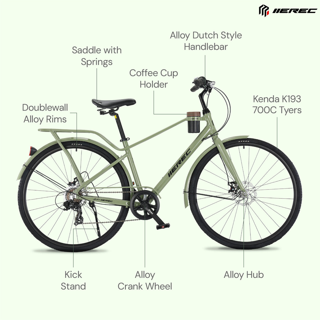 Merec Barrista 700c Cruiser Bike in green — view 5 of 6