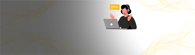 Person using a laptop with a yellow speech bubble, on a gradient background