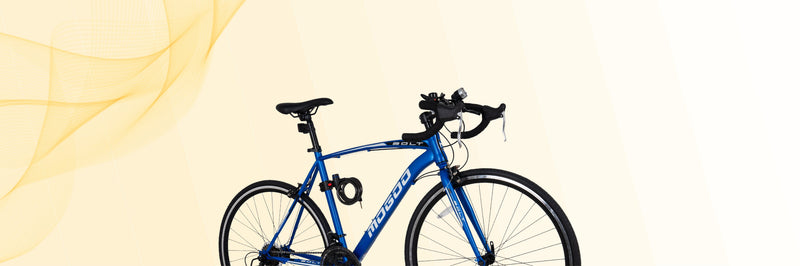Blue bicycle on a beige background