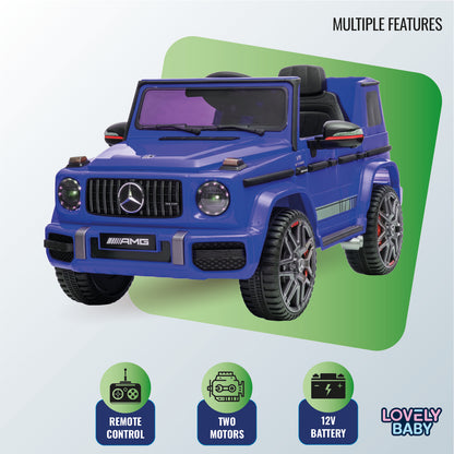Blue toy car with Mercedes-Benz logo on a light gray background