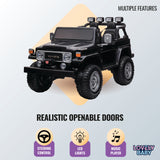 Toy car with openable doors on a light blue background