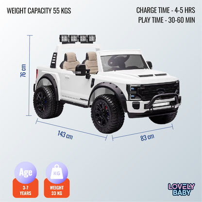 Children's toy truck with specifications on a light blue background