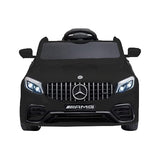 Black toy car with Mercedes-Benz logo on a white background
