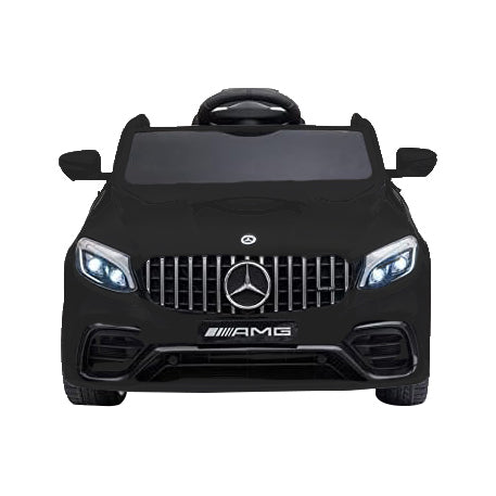 Black toy car with Mercedes-Benz logo on a white background