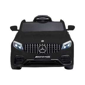 Black toy car with Mercedes-Benz logo on a white background