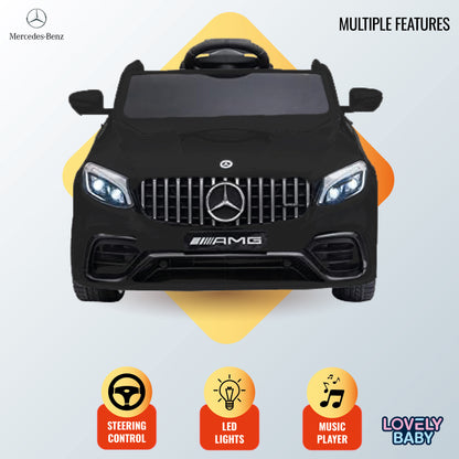 Black toy car with Mercedes-Benz logo on a light gray background