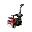 Toy fire truck with a handle on a white background