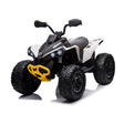 Black and white toy ATV with yellow accents on a white background