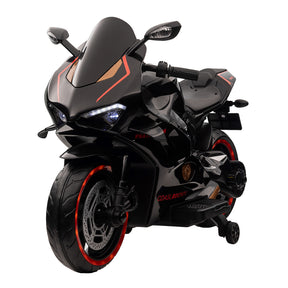 Black and red motorcycle toy on a white background