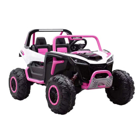 Pink and black toy off-road vehicle on a white background