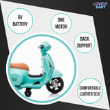 Toy scooter with features listed on a white background, branded 'Lovely Baby'.
