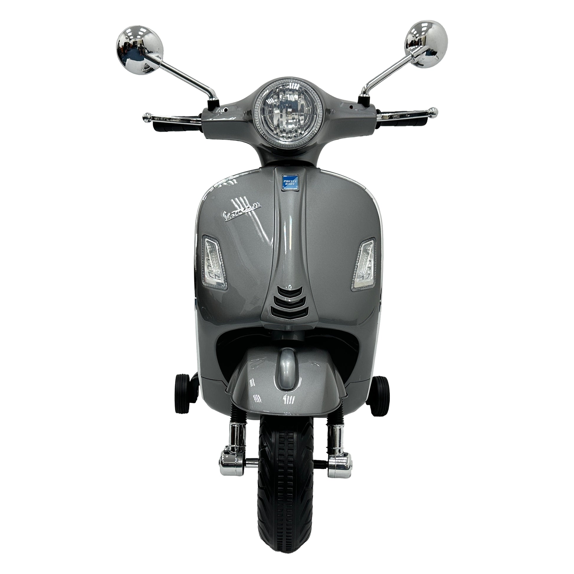 Gray scooter with visible branding on a white background