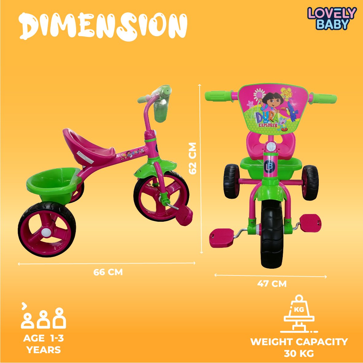 Lovely Baby Plug & Play Trike with Rear Basket
