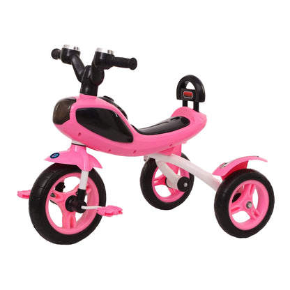 Pink and black tricycle on a white background