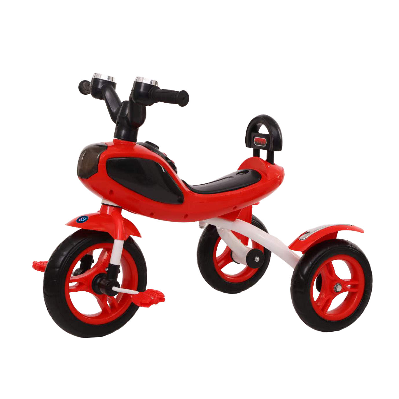 Red and black tricycle on a white background