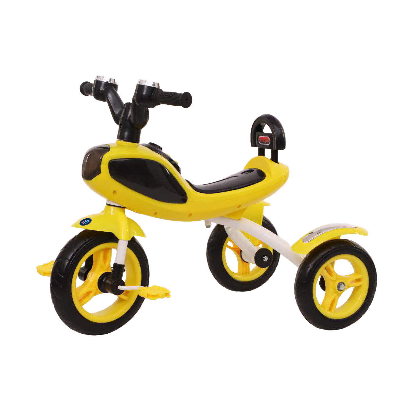 Yellow and black tricycle on a white background