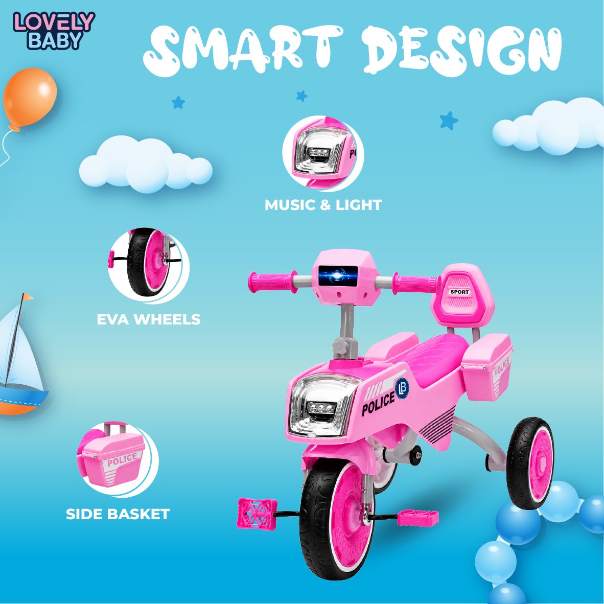 Lovely Baby Side-Basket Tricycle