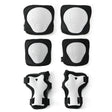 Set of six protective knee and elbow pads on a white background