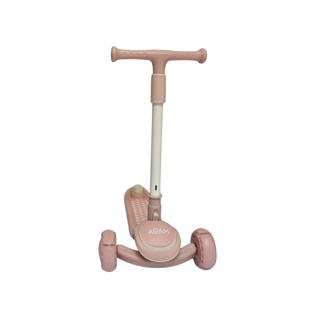 Pink scooter with a white handle on a white background