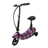Purple scooter with a seat on a white background