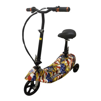 Colorful scooter with a black seat on a white background