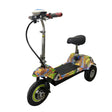 Colorful electric scooter with a seat on a white background