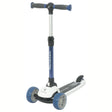 Children's scooter with blue handlebar and wheels on a white background