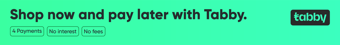 Tabby advertisement banner with text and logo on a green background