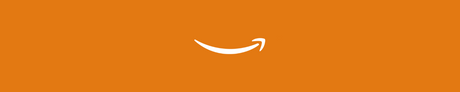 White Amazon logo on an orange background