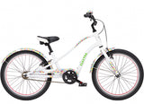 White children's bicycle with colorful accents on a white background