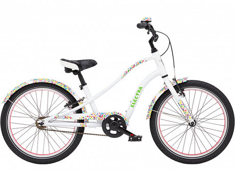 White children's bicycle with colorful accents on a white background