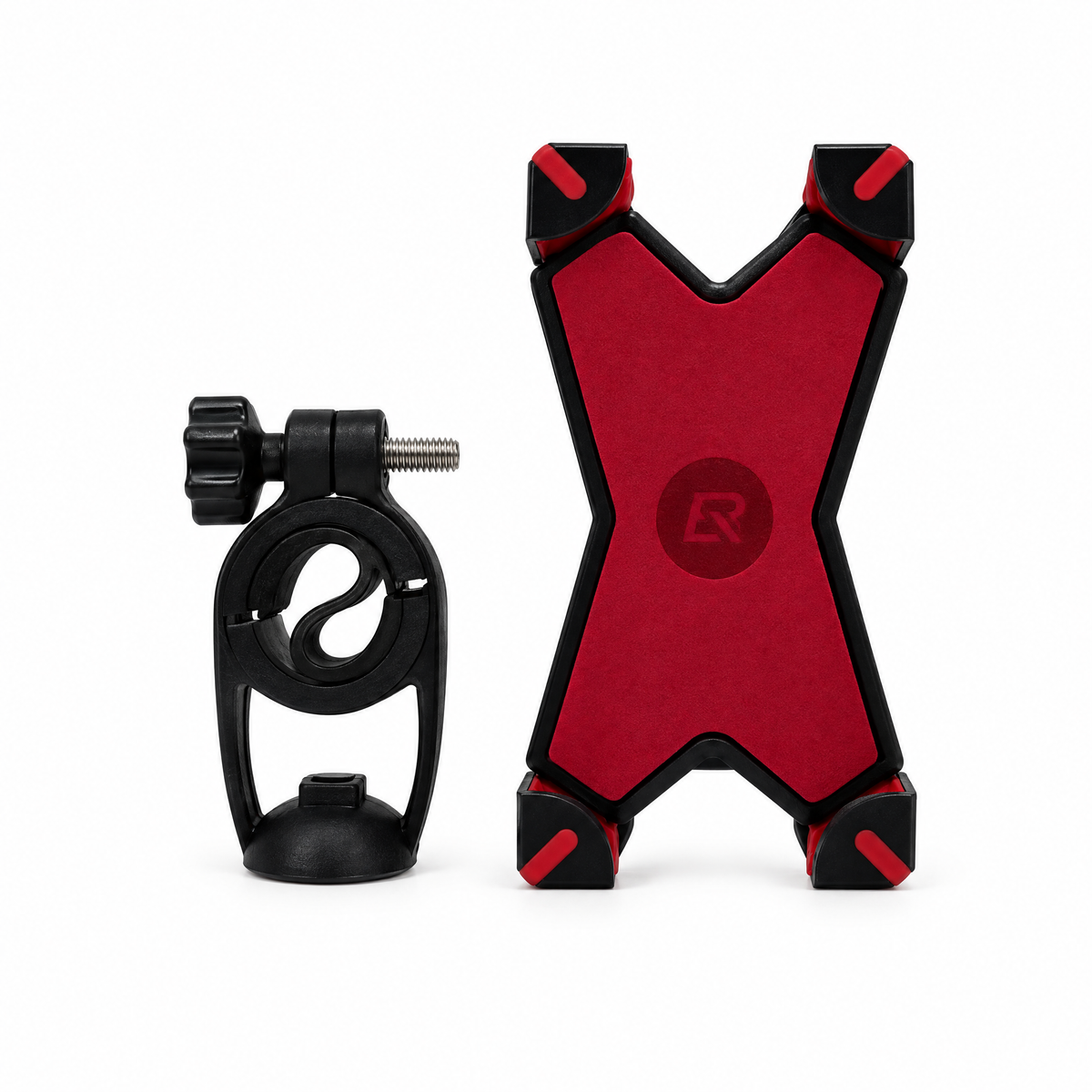 Red X-Grip phone holder with handlebar clamp